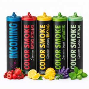 Bengalas de humo de colores con diferentes aromas como frutos rojos, limón, piña, lavanda y menta en presentación cilíndrica